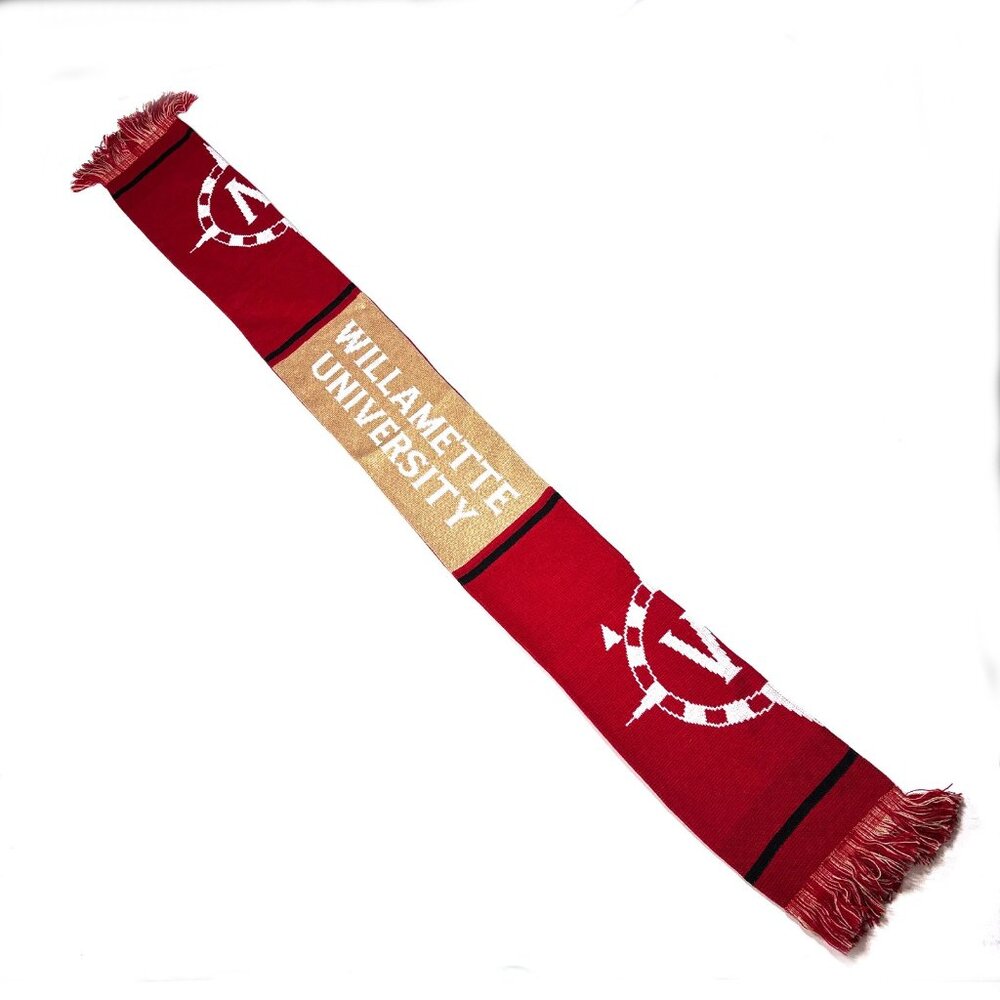Willamette University Oregon Red & Tan Knit Fringed Ruffneck Scarf 60 X 7 in